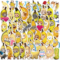 50Pcs  Banana Cat Cartoon Kawaii Sticker DIY Scrapbook Laptop Stationary Guitar Suitcase Sticker Cute Animal Decals Kids Toys﻿ (Online Order Only)