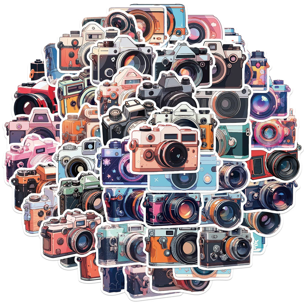 50Pcs Retro Cartoon Camera Photographer Stickers Aesthetic DIY Scrapbook Phone Case Travel Luggage Skateboard Cool Sticker (ONLINE ORDER ONLY)