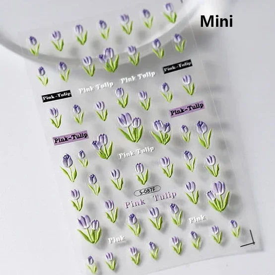 Charming Red Rose Phoenix Flower Wing Leaves Flower Feather Pearl Relief Embossed 5D Adhesive Nail Art Stickers Manicure Decals (ONLINE ORDER ONLY)