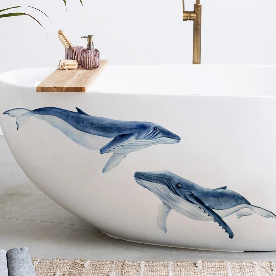 Cartoon Whale Wall Stickers for Bathroom Nursery Decor Removable Decals (Online Order Only)