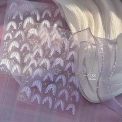 French Skirt Hem Halo Dyeing Purple Pink White Hemline Bowknot Wedding Veil Dreamy Star Adhesive Nail Art Sticker Manicure Decal (ONLINE ORDER ONLY)
