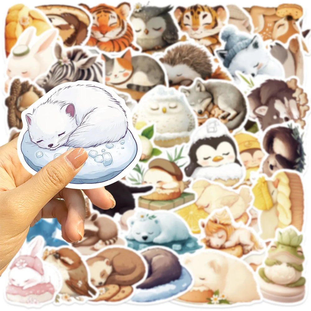 50pcs Sleeping Animals Cartoon Stickers Perfect for Scrapbooking Diaries Laptops Bumpers Water Bottles Computers Phones Sticker (Online Order Only)