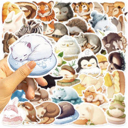 50pcs Sleeping Animals Cartoon Stickers Perfect for Scrapbooking Diaries Laptops Bumpers Water Bottles Computers Phones Sticker (Online Order Only)