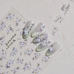 Trumpet Creeper White Flower Purple Leaves Antique Special Characters 5D Soft Relief Adhesive Nail Art Stickers Manicure Decals (ONLINE ORDER ONLY)