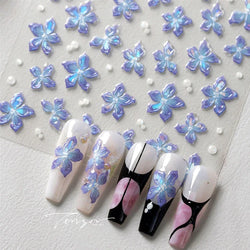Charming Dreamy Shiny Jelly Blue Gradient Lily Flowers Rose Petal White Dot Chinese Colorful Nail Art Stickers Manicure Decals (ONLINE ORDER ONLY)