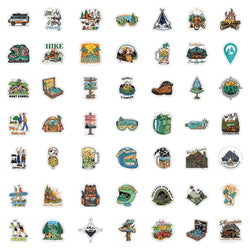 10/30/50pcs Camping Hiking Stickers Outdoor Travel Stickers Waterproof Cars Skateboard Motorcycle Bike Cartoon Sticker Kids Toy (ONLINE ORDER ONLY)