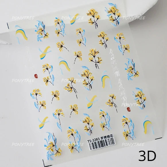Vivid Honey Bee Ribbon Bowknot Pot Daisy Wreath Flower Shining Tulip Honeycomb Jar Self Adhesive Nail Art Sticker Manicure Decal (ONLINE ORDER ONLY)