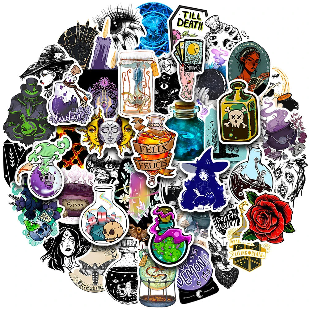 10/30/50/100pcs Gothic Apothecary Magic Witch Aesthetic Stickers Skateboard Laptop Phone Car Bike Waterproof Sticker Kid Toy (ONLINE ORDER ONLY)