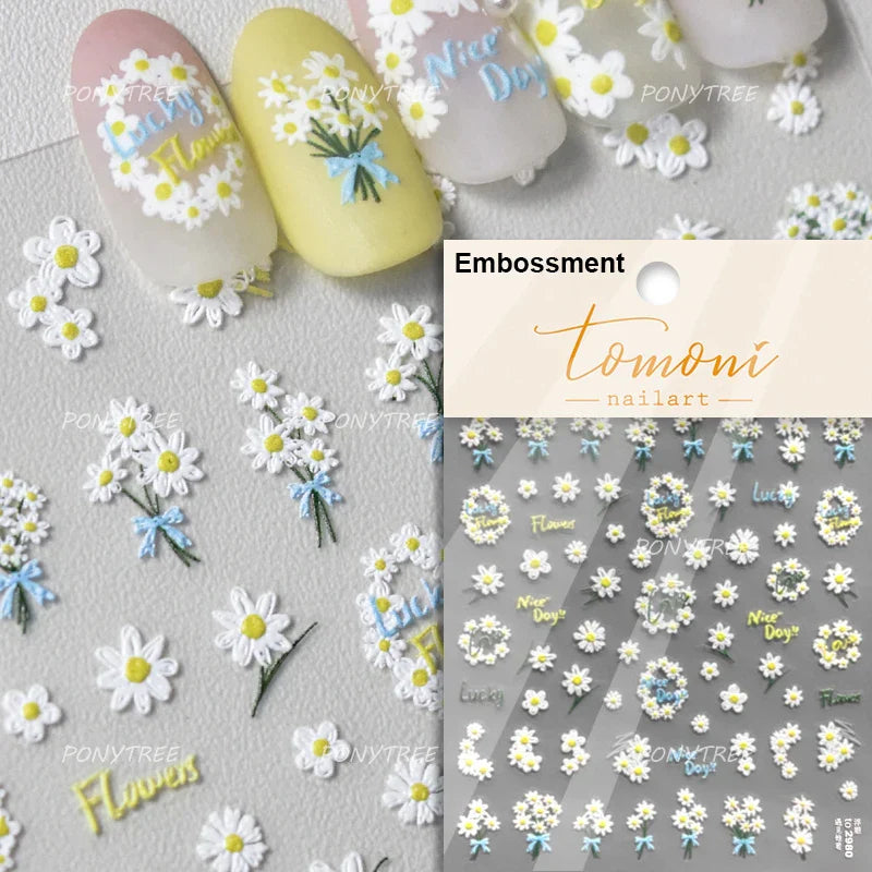 Wild Flower Oil Painting Small Variegated Daisy Peach Blossom Lavender Spring Petal Adhesive Nail Art Stickers Manicure Decals (Online Order Only)