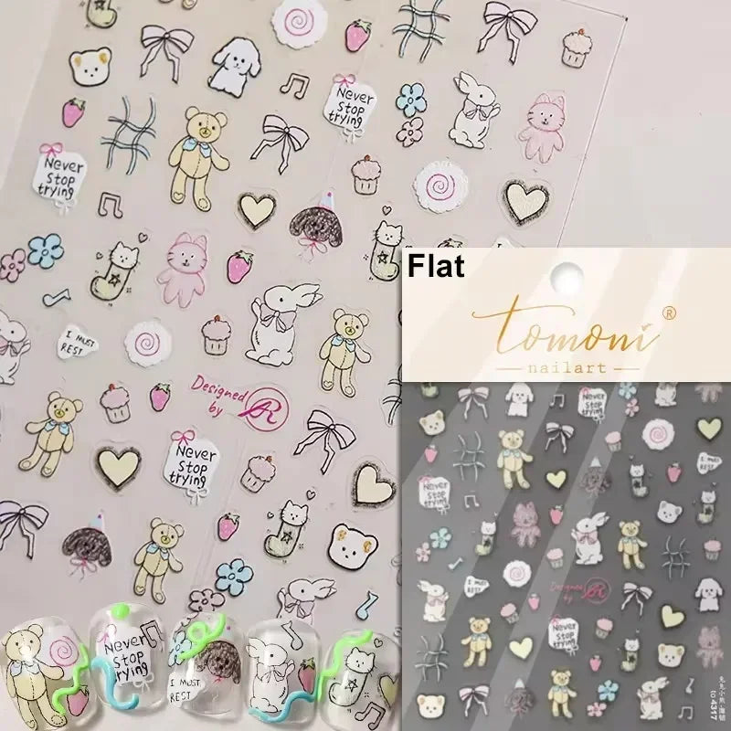 Cookies Chocolate Love Heart Flower Bowknot Rabbit Bunny Lace Bear Star Bouquet Rabbit Adhesive Nail Art Sticker Manicure Decal (ONLINE ORDER ONLY)