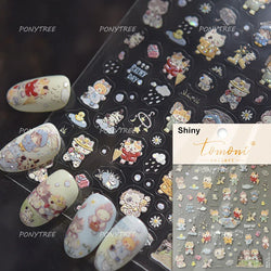 Cute Little Cat Colourful Flower Bowknot Umbrella Rain Boot Paintings Paper Boat Daisy Duckling Nail Art Sticker Manicure Decals (ONLINE ORDER ONLY)