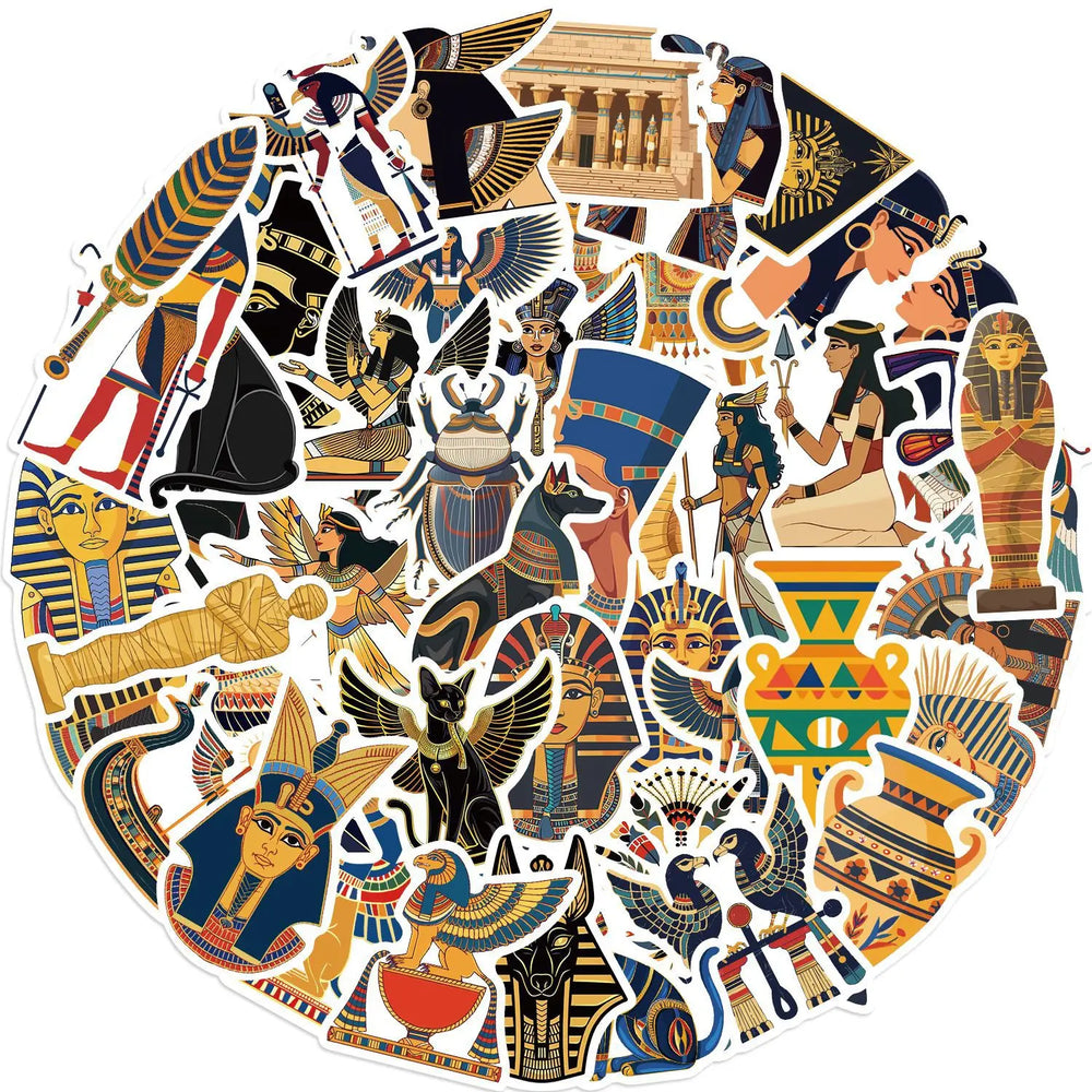 Cartoon Egyptian Graffiti Stickers for Suitcase, Skateboard, Laptop, Luggage, Phone - 10/30/50Pcs (ONLINE ORDER ONLY)