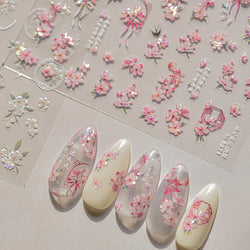 Antique Pear Blossom Peach Blossom Flower Swallow Pattern Adhesive Nail Art Stickers Spring Vibrant and Lively Manicure Decals (ONLINE ORDER ONLY)