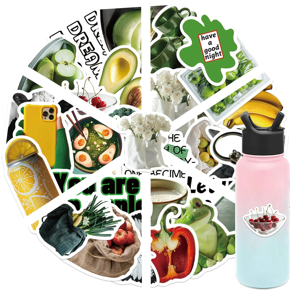 30Pcs Green Vegetables and Fruits Stickers Cute DIY Toy Gift Graffiti Decal Phone Luggage Laptop Scrapbook Waterproof Sticker (ONLINE ORDER ONLY)
