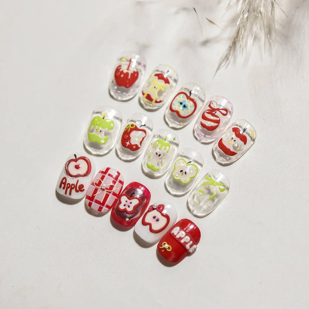 Shiny Attractive Apple Core Peel Cute Fruits Bowknot Tie Star Self Adhesive Nail Art Stickers Charming Rhinestone Manicure Decal (ONLINE ORDER ONLY)