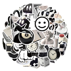 Cartoon Black & White Graffiti Stickers for Suitcase, Skateboard, Laptop, Luggage, Phone - 10/30/50Pcs (ONLINE ORDER ONLY)