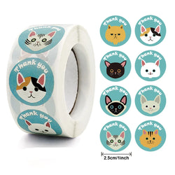 100-500pcs Round Cartoon Animals Thank You Stickers Cute Cats Teachers Reward Handmade Sealing Stickers Stickers (Online Order Only)