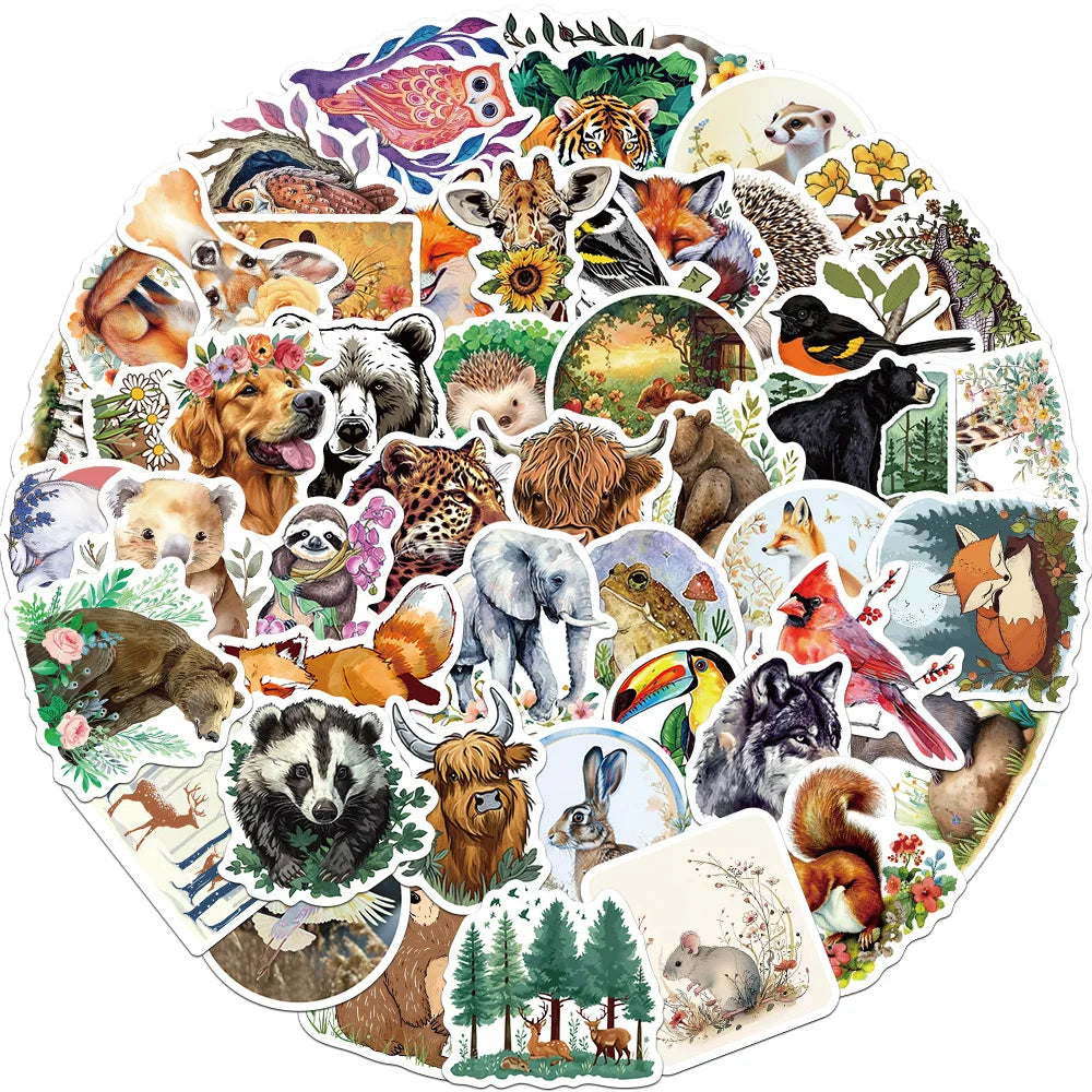 Cartoon Forest Animal Stickers for Snowboard Laptop Luggage Car Fridge Vinyl 10/30/50Pcs (ONLINE ORDER ONLY)