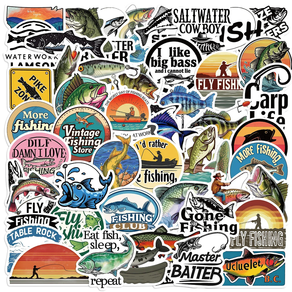 50PCS Cute Fish Animals Graffiti Stickers Skateboard Phone Laptop Waterproof Cool Cartoon DIY Sticker Decals Toy (Online Order Only)