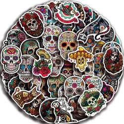 50pcs Mexican Day of the Dead Graffiti Sticker Skateboard Suitcase Guitar Kettle Deco Laptop Waterproof Phone Case Stickers (Online Order Only)