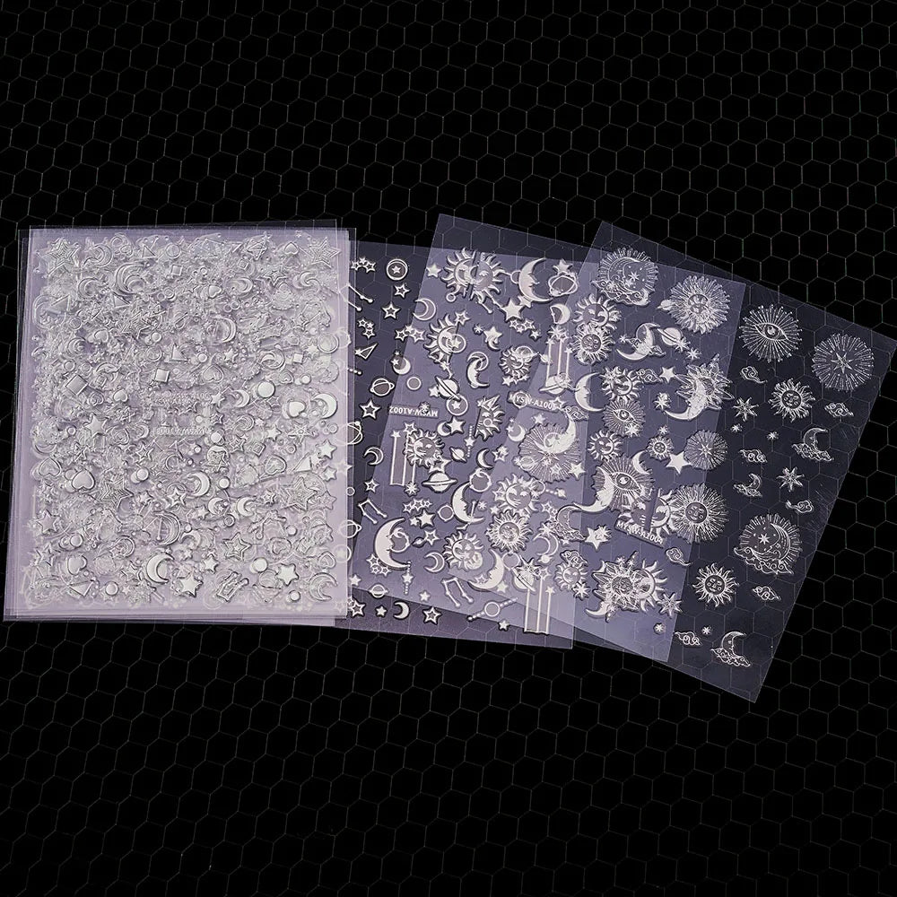 6 Sheets Moon/Star Nail Art Sticker Adhesive Gold Color Sticker Sheets Universal Constellation Shapes Sticker Art Decoration (ONLINE ORDER ONLY)