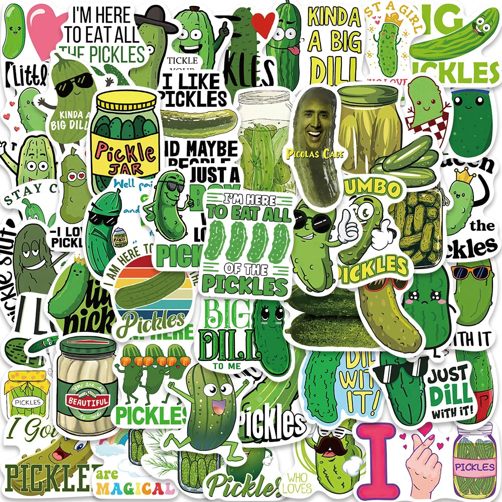 50PCS Cute Pickle Stickers for Laptop, Guitar, Skateboard, Water Bottle, Bicycle - Waterproof Decals (ONLINE ORDER ONLY)