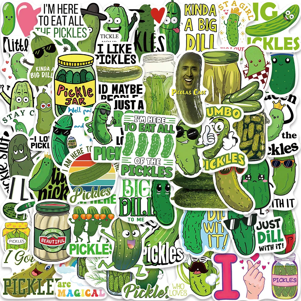 50PCS Cute Pickle Stickers for Laptop, Guitar, Skateboard, Water Bottle, Bicycle - Waterproof Decals (ONLINE ORDER ONLY)