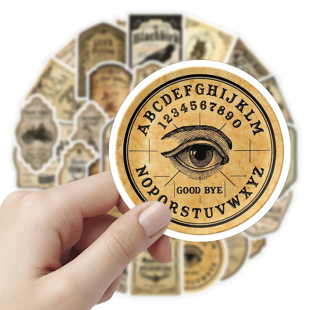 10/30/50pcs Vintage Potion Label Halloween Waterproof Stickers Retro Horror Gothic Witch Decals Skateboard Laptop Car Sticker (Online Order Only)