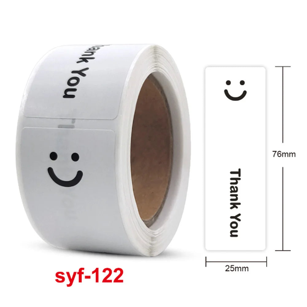 120Pcs/roll Smiling Face Black and White Thank You Rectangular Seal Sticker Gift Sticker for Homemade Packaging Decoration Label (ONLINE ORDER ONLY)