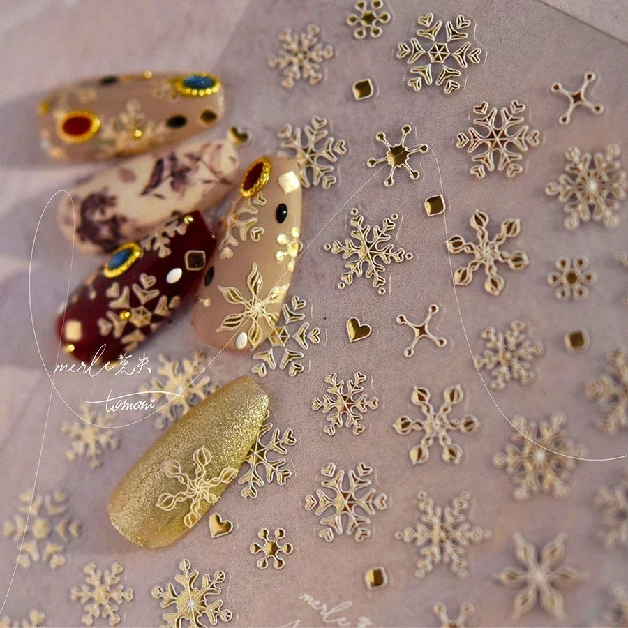 Bronzing Jelly Laser Snowflake Christmas Hot 5D Soft Embossed Relief Self Adhesive Nail Art Decoration Sticker 3D Manicure Decal (ONLINE ORDER ONLY)