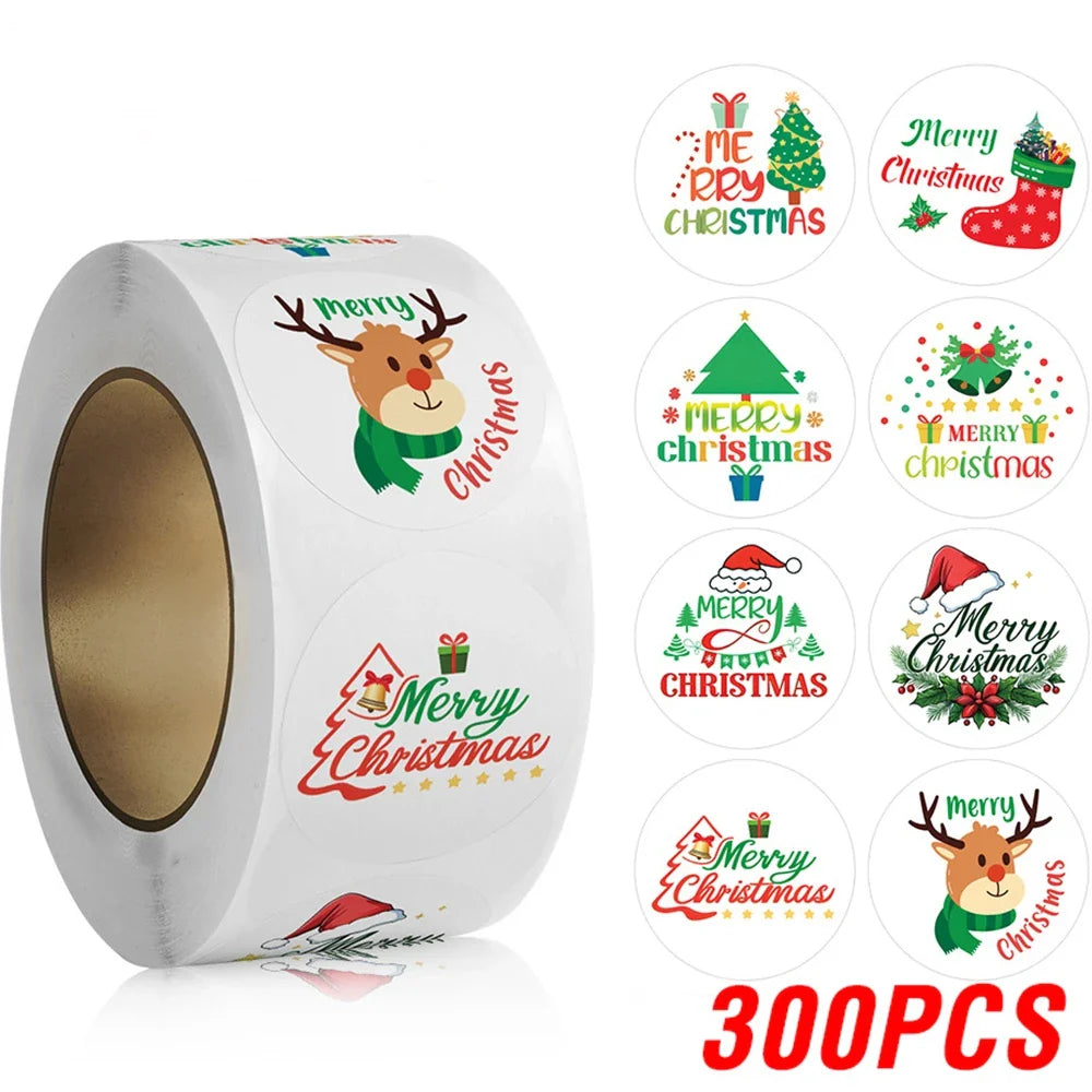100-500pcs Christmas Tree Santa Claus Merry Christmas Stickers 2.5cm Thank You Stickers for Gift Sealing Holiday Candy Bag Decor (ONLINE ORDER ONLY)