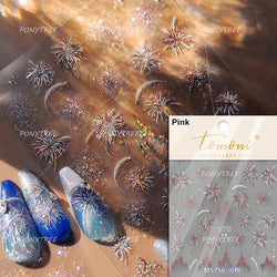 Colorful Fireworks Blooming Castle Romantic Brilliant Sky Self Adhesive Nail Art Stickers Star Shiny Rhinestone Manicure Decals (Online Order Only)