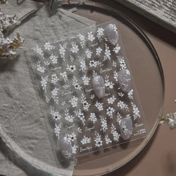 Wet Garden White Flower Leaves Elegant Beautiful Petal Delicate 5D 3D Charming Spring Adhesive Nail Art Stickers Manicure Decals (ONLINE ORDER ONLY)