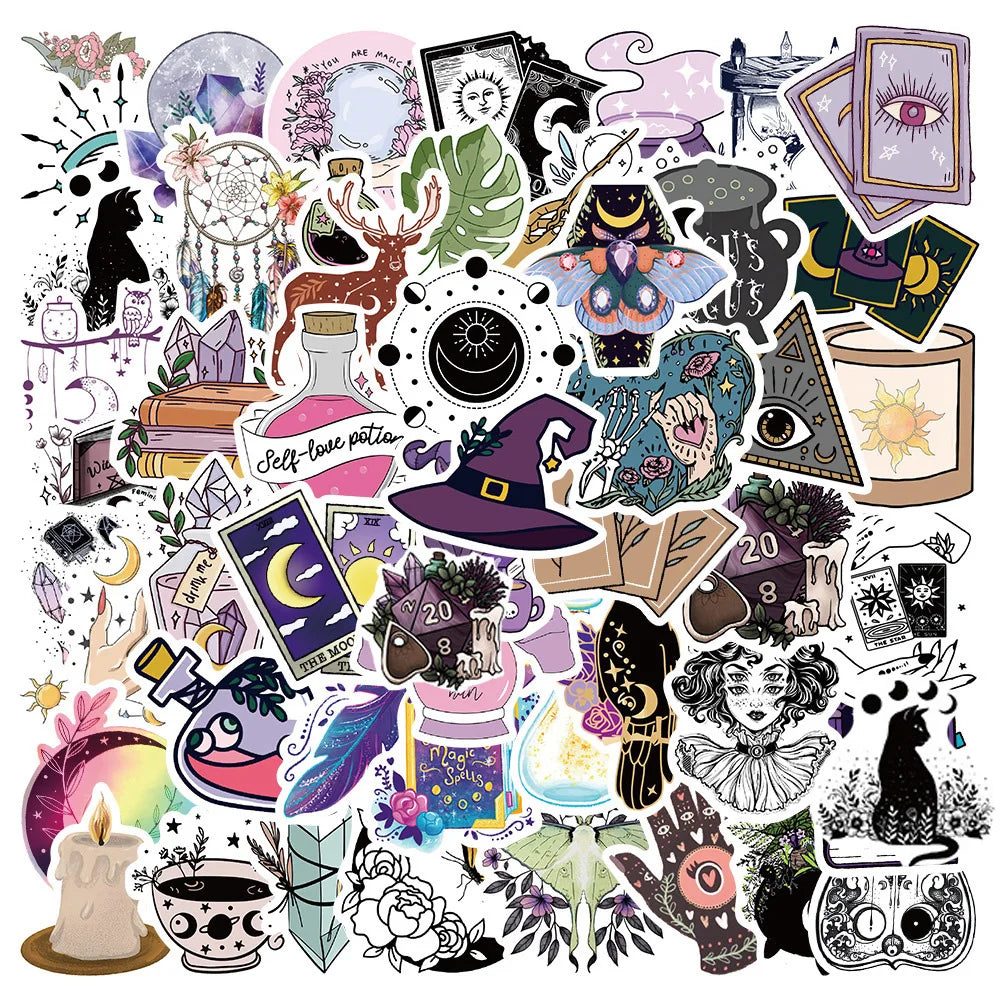 10/30/50pcs Gothic Boho Witch Magic Apothecary Graffiti Stickers Skateboard Guitar Luggage Car Phone Cool Sticker Decal Kid Toy (Online Order Only)