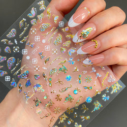 20pcs Laser Shining Aurora Shell Butterfly Nail Stickers 5D Nail Art Design Decals DIY Manicure Y2K Bronzing Stickers For Nails* (ONLINE ORDER ONLY)