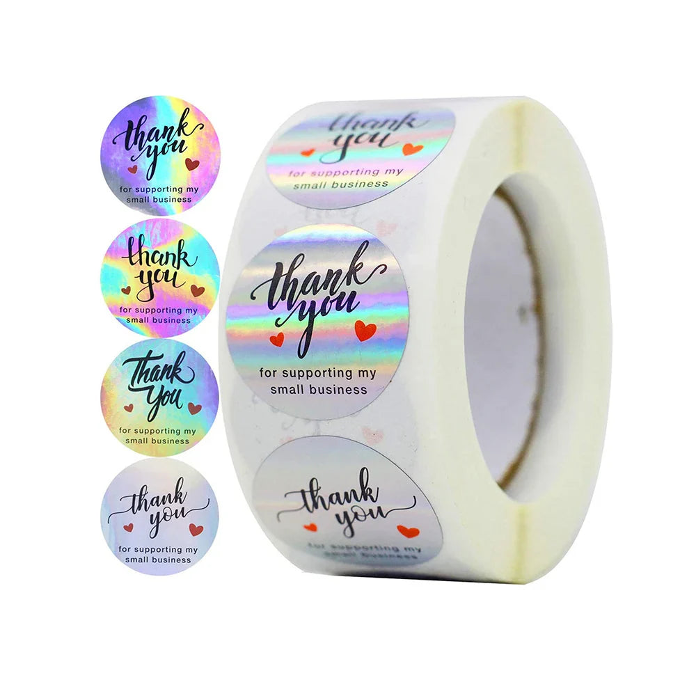 50-500PCS Holographic Rainbow Commercial Stickers Roll Thank You Adhesive Labels For Envelope Seal Business Gift Wapping (Online Order Only)