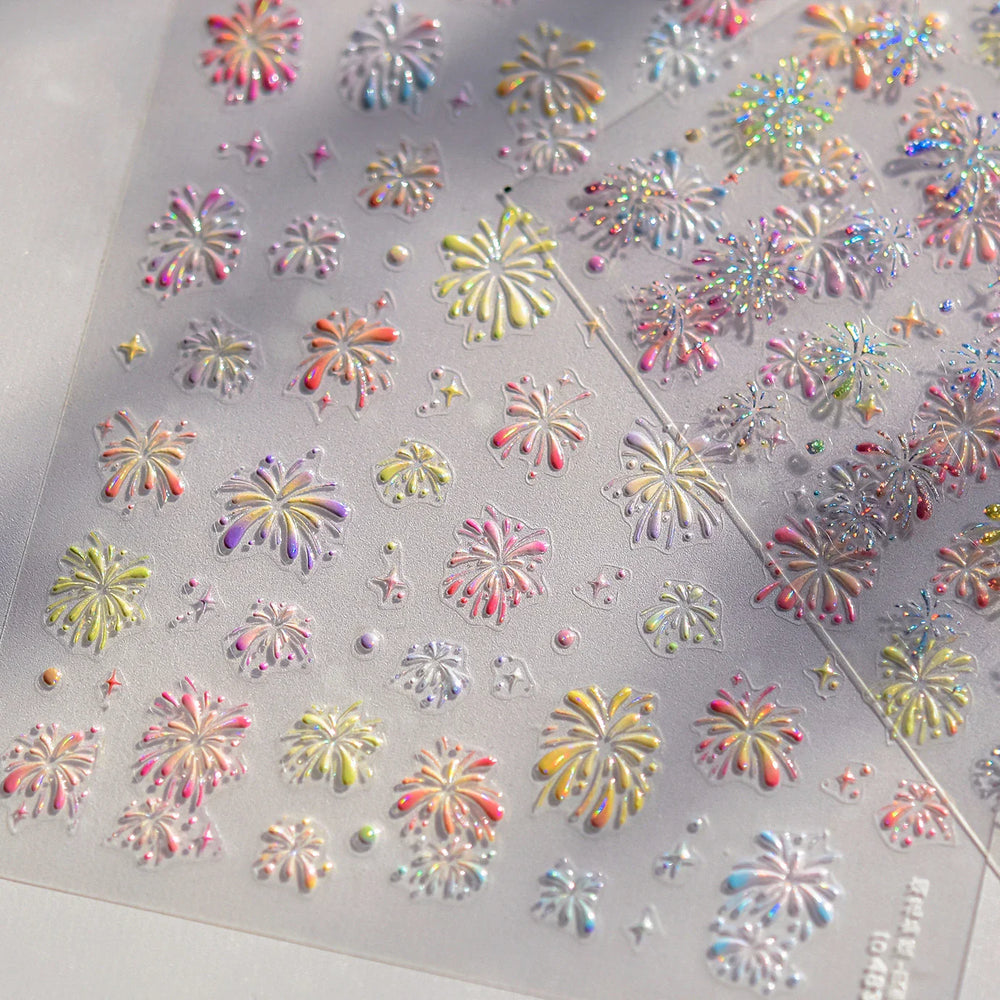 Colorful Fireworks Burst Hot Stamping Process Laser Pink Bright Romantic Self Adhesive Nail Art Stickers Chic Manicure Decals (ONLINE ORDER ONLY)