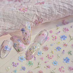 Colourful Dried Flower Petal Texture Peach Blossom Orchid Fragrant Bouquet 5D 3D Self Adhesive Nail Art Stickers Manicure Decals (ONLINE ORDER ONLY)