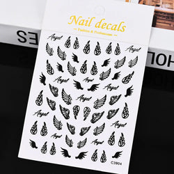 Gold Silver Wing Nail Art Stickers 3D Metal Chain Heart Love Sun Moon Star Gel Polish Adhesive Manicure Slider Decor Accessories (ONLINE ORDER ONLY)