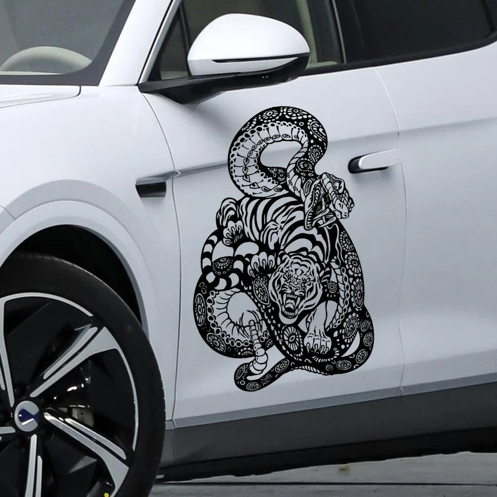 Anime Detachment Car Stickers Tiger And Snake Body Big Picture Decoration Movement Style Die Cutting Waterproof PVC Vinyl Decals (ONLINE ORDER ONLY)