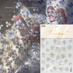 Delicate Chic White Flower Jelly Green Leaves Red Fruits Lily Gardenia Self Adhesive Nail Art Stickers Rhinestone Manicure Decal (Online Order Only)