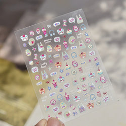 Cute Lucky Bear Apple Core Star Bowknot Flower Delicious Cookies Cherry Cake Dessert Milk Vase Adhesive Nail Art Stickers Decals (ONLINE ORDER ONLY)
