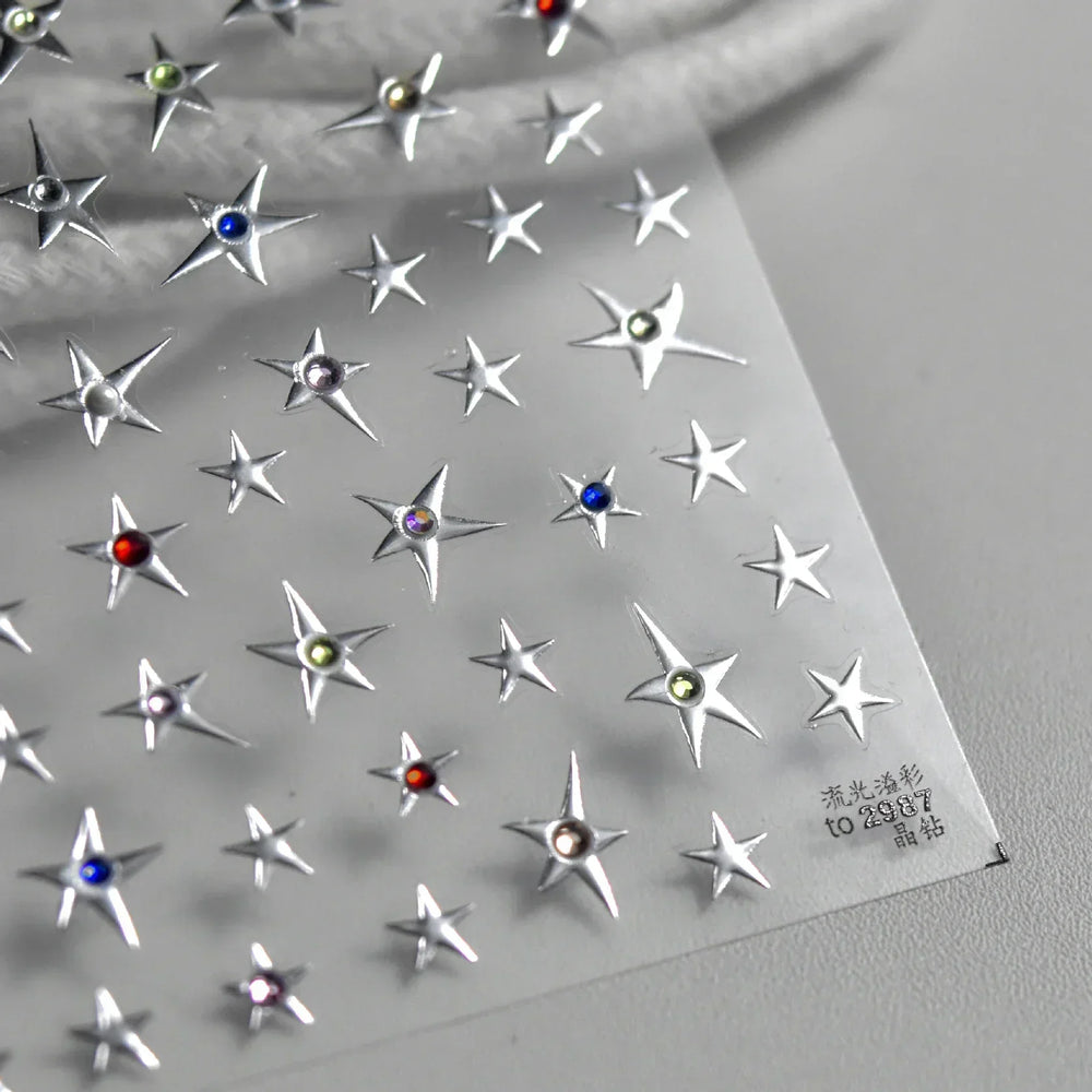 Colorful Rhinestone Laser Star Bronzing Gold Silver Pearl 5D Relief Self Adhesive Nail Art Decoration Sticker 3D Manicure Decals (ONLINE ORDER ONLY)