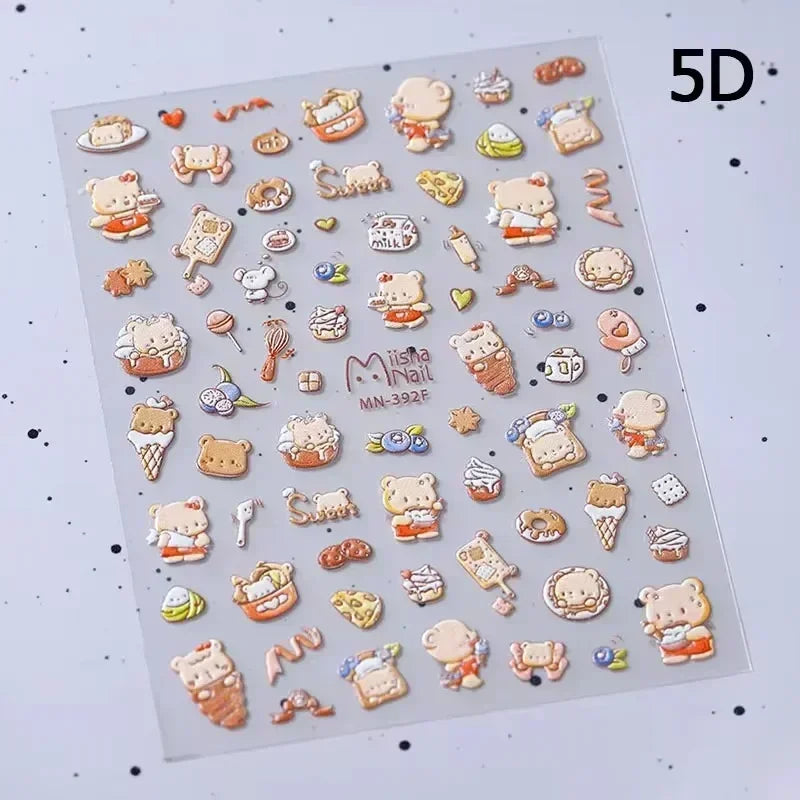 Bowknot Dog puppy Christmas Hat Strawberry Cake Food Coffee Cherry Love Heart Adhesive Nail Art Sticker Reliefs Manicure Decals (Online Order Only)