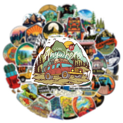 10/30/50/100pcs Outdoor Hiking Camping Stickers Cartoon Decal Skateboard Phone Laptop Car Luggage Bike Cool Waterproof Sticker (Online Order Only)