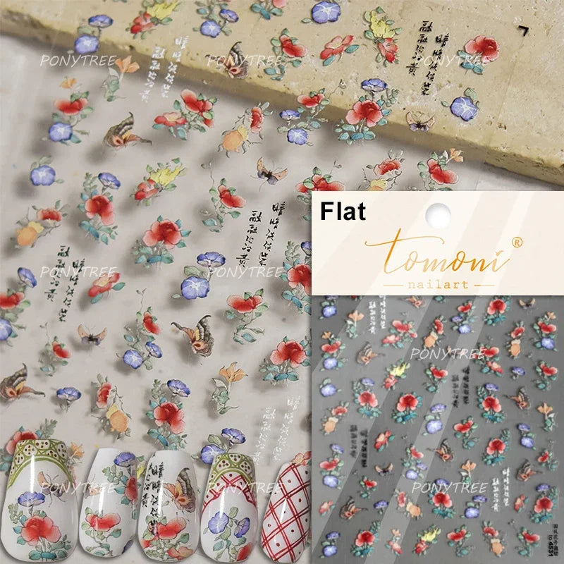 Chic Romantic Red White Flower Hot Stamping 5D Self Adhesive Nail Art Stickers Shiny Dreamy Camellia Rhinestone Manicure Decals (ONLINE ORDER ONLY)