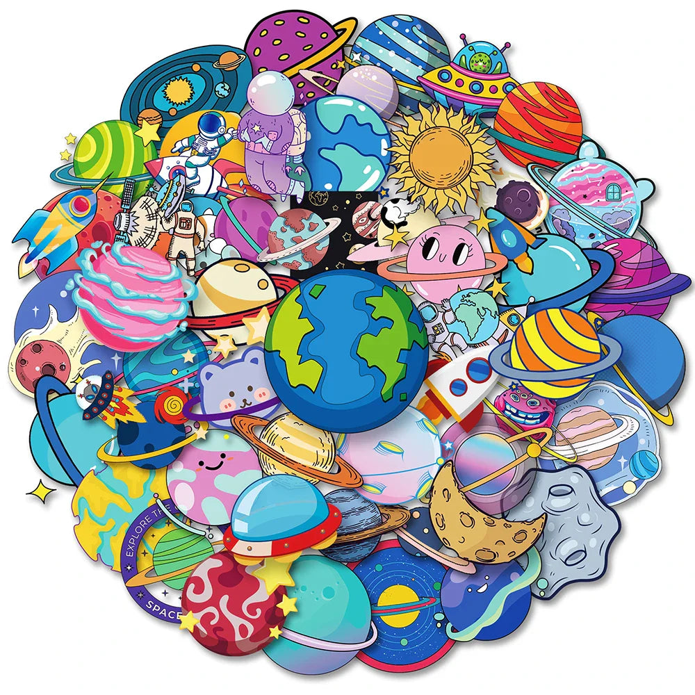 Cartoon Universe Starry Sky Planet Stickers - Waterproof Decals for Laptop, Luggage, Phone, Diary, Scrapbook (Online Order Only)