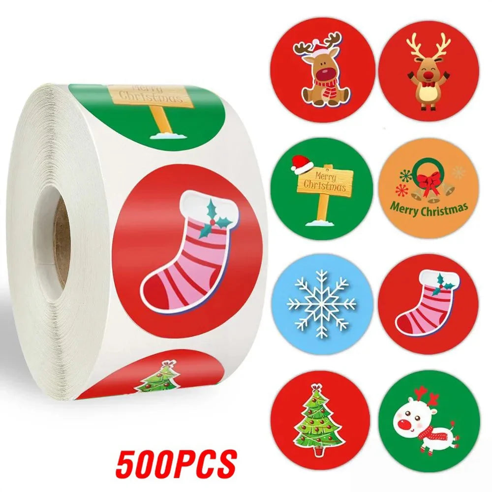 100-500pcs Merry Christmas Sticker Holiday Party New Year Decoration Gift Box Seal Sticker Baking Label Packaging Sticker (ONLINE ORDER ONLY)