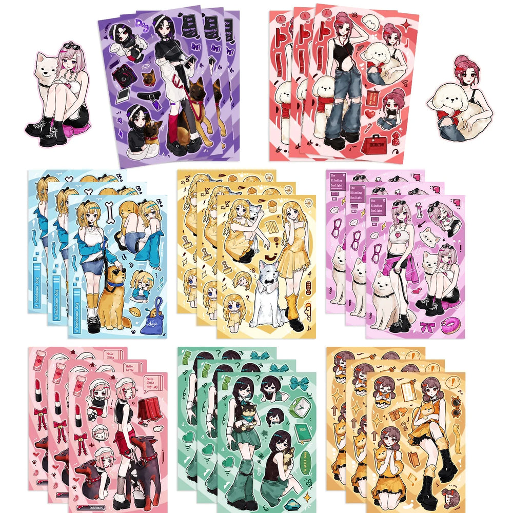 8/16/32pcs Dogs and Girls Puzzle Sticker Funny Children DIY Cartoon Assemble Animals Stickers Kids Toys Boys Girls Gifts﻿ (ONLINE ORDER ONLY)