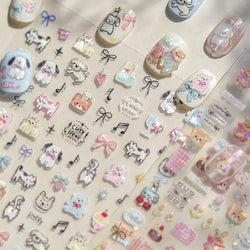 Lovely Animals Cat Dog Bear Party Puppy Kitten Cake Bowknot Flower Love Heart Lace Gird Adhesive Nail Art Sticker Manicure Decal (ONLINE ORDER ONLY)